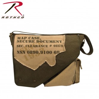 9248-od/tan Rothco Vintage Military Canvas 2 Tone Imprinted Map Case Shoulder Messenger Bag [Olive D