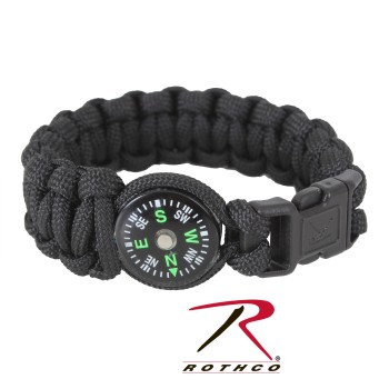 957-9 Rothco Paracord Compass Bracelet Black Length 9 Inches