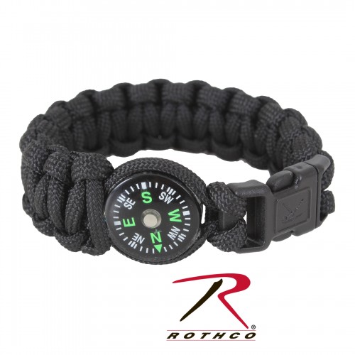 957-8 Rothco Paracord Compass Bracelet Black Length 8 Inches 