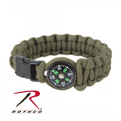 958-7 Rothco Paracord Compass Bracelet Olive Drab Length 7 Inches
