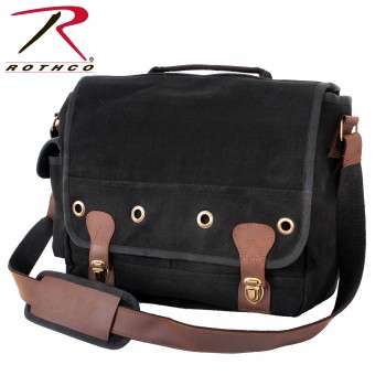 9682 Rothco Vintage Military Trailblazer Canvas Messenger Shoulder Laptop Bag[Black] 