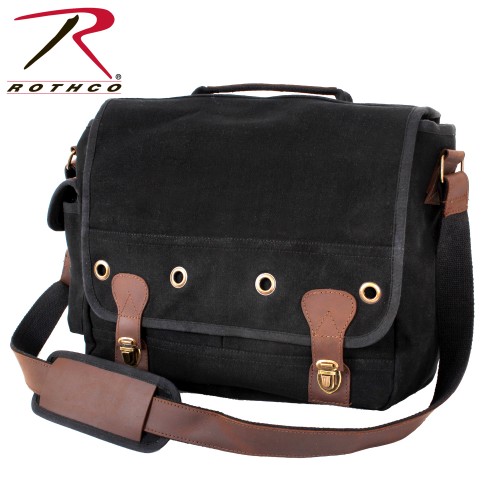 9682 Rothco Vintage Military Trailblazer Canvas Messenger Shoulder Laptop Bag[Black] 