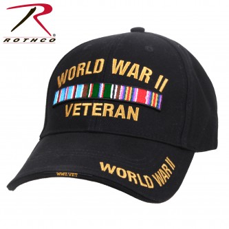 9830 World War II Veteran Black Deluxe Low Profile Cotton Baseball Cap Rothco 9830 