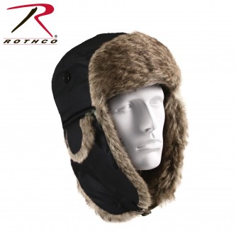 9870 Rothco Size 7.25 Black Water Resistant Synthetic Fur Flyers Hat