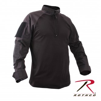 99010-L Black Military 1/4 Zip Heat Resistant Tactical Combat Long Sleeve Shirt[Large] 