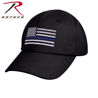 9973 Mesh Black Tactical Cap With Thin Blue Line Flag Law Enforcement Rothco 9973 