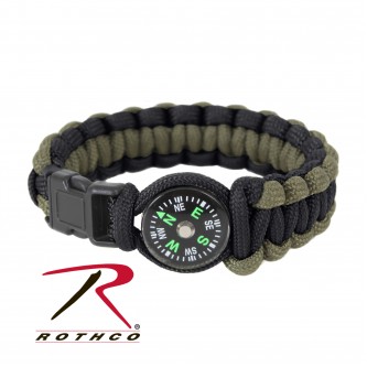 999-7 Rothco Paracord Compass Bracelet - Olive Drab / Black - Length 7 Inches 