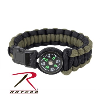 999-7 Rothco Paracord Compass Bracelet - Olive Drab / Black - Length 7 Inches 