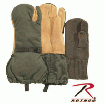 Rothco 4394 Large GI Leather Olive Drab Military Trigger Finger Mittens With Liner